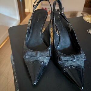 Anne Klein sling back black pointy toe patent leather gently used size 9.